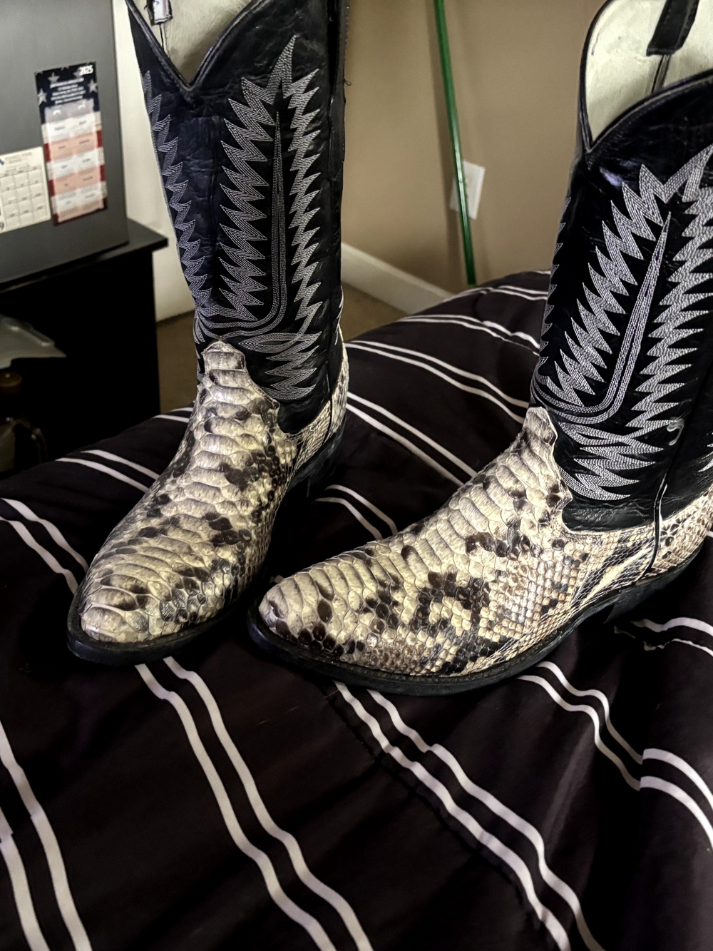 Men's Exotic Snakeskin Western Boots - Black & Cream